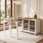 Pikendatav kokkupandav s&ouml;&ouml;gilaud suure panipaiguga, kaasaegne liigutatav, klaasuksepaneel, 360 kraadi p&ouml;&ouml;ratav, naturaalne+valge 120 x 40 x 75.5 cm valge