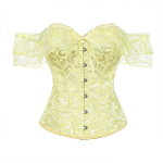 Vintage pitskaunistusega luudega korsett-top mullvarrukutega bustier L kollane