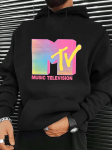 Tumesinine MTV Music Television graafilise tr&uuml;kiga dressipluus - Vabaaja kootud pullover v&auml;rvilise logoga S pink