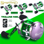 Baitcasting p&uuml;&uuml;girullid 6+1BB &uuml;mmargune trolling p&uuml;&uuml;girull vasaku/parema k&auml;epidemega magevee mereveerull Left Hand 400 roheline