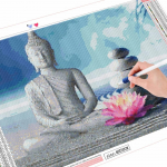 Teemantmaalide Buddha kivikivikomplekt t&auml;ispuur Teemanttikandid Religioon K&auml;sit&ouml;&ouml; Mosaiik Lootos Kodukaunistus Full Round (20X30CM)