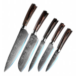 Damaskuse kokanuga 5 tk Damaskuse k&ouml;&ouml;ginuga puidust k&auml;epidemega l&otilde;ikamisutiliit Santoku viilutamiskokk 1 set knife