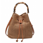 Naiste k&auml;ekott Vintage Retro rannakott Straw Rope Knitted Bucket Messenger Bag 24*14*25cm