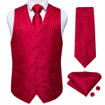 Dibangu Punane vest meestele Paisley vest Lips ja taskur&auml;tik pulmavesti komplekt pidulik &uuml;likond Vest meestele XL