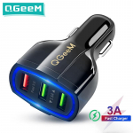 QGEEM QC 3.0 3 USB autolaadija kiirlaadija 3.0 3-pordiline kiirlaadija autotelefoni laadimisadapteri jaoks iPhone Xiaomi Mi 9 Redm jaoks car charger must