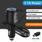 Fonken Mini Micro USB autolaadija 3,5 m 5 V 3,1 A kaks USB-porti auto DVR-i jaoks armatuurlaua kaamera GPS-videosalvesti sisend DC 12V-24V Mini USB Interface must