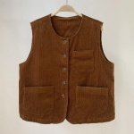 Johnature kevadised Jaapani velvetist varrukateta vestid vabaaja k&otilde;ik sobivad &uuml;hev&auml;rvilised taskud naiste vestid One Size tumepruun v&auml;rv