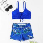 Seksikad bikiinid Push Up bikiinid naiste tr&uuml;kitud n&ouml;&ouml;riga ujumisriided 2-osaline ujumistrikoo l&uuml;hikeste p&uuml;kstega k&otilde;rge v&ouml;&ouml;kohaga ujumiskost&uuml;&uuml;m supleja XL sinine