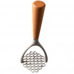 Easy to Clean Potato Masher Double Curved Arched Edge Durable Manual Pressed Carrot Crusher with Wood Handle