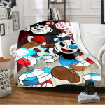 M&auml;ngutoa Cuphead ja Mugmani mustriga flanelltekk Mugav vooditekk Kerge pehme tekk diivanitekk igaks aastaajaks 75x90cm