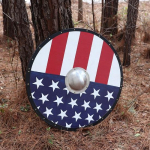 Stars and Stripes USA Viking Style Gokstad Shield K&auml;sitsi valmistatud funktsionaalne Ameerika lipp puidust kost&uuml;&uuml;m Reenactment suur &uuml;mmargune LARP Shield