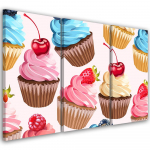 Kolmeosalise pildiga l&otilde;uendiprint Candy Cupcakes 60x40 roosa