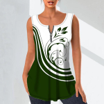 Naiste moodsad V-kaelusega s&auml;rgid vabaaja topid Naiste 3D-rohelised lehtedega prinditud vest Suures suuruses varrukateta pluus, mantlid 7XL heleroheline v&auml;rv