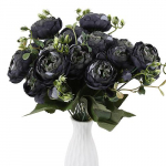 4 kimpu pojengist kunstlilli siidist pojengikimbud pulmapeo lauakaunistused lillekompositsioon kodu k&ouml;&ouml;gi dekoratsioon must