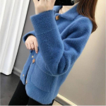 Moodne kvaliteetne kevad-s&uuml;gis-talvise n&ouml;&ouml;biga paks mantel lahtine kampsun naiste kootud kardigan L sinine