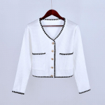 Kootud kardigan-kampsun taskuga V-kaelusega pikkade varrukatega kardigan &otilde;&otilde;nsa kudumisjope Naiste s&uuml;gistalvine kampsun l&uuml;hike S valge