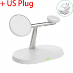 3-&uuml;hes juhtmevaba laadija hoidik Apple Iwatch Airpodi magnetilise laadimisjaama jaoks Magsafe Iphone 12 13 14 Pro Max tarvikute jaoks White with US valge