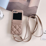 Luksuslik nahast kaelarihmaga &otilde;larihm Crossbody rahakoti&uuml;mbris Samsung Galaxy Z Flip 5 Z Flip 4 Z Flip 3 kaardipesa kate Samsung Z flip5 pruun
