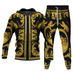 Vintage luksuslik leopardekett, 3D tr&uuml;kitud kapuuts + p&uuml;ksid, 2 tk. &uuml;likonnad, mehed, naised, vabaaja paarid, spordir&otilde;ivad, dressikomplektid, r&otilde;ivakomplektid S-6XL XL black