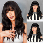 Miss Wig L&uuml;hike lokkis parukas Keskmise pikkusega naturaalse lainega juuksed Kuumakindlast kiust s&uuml;nteetilised parukad koos tukkidega naistele peoparukas 40cm