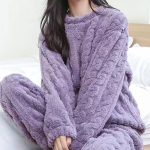 S&uuml;gis, naised, soliidne, soe, 2-osalised komplektid, paks samet, soonikuga fliiskomplekt, pullover ja p&uuml;ksid, naised, vabaaja, pidžaamakomplektid One Size lilla