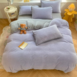 Kreem topelt &uuml;hev&auml;rviline suur palistatud piim samet neljaosaline voodilina tekikate kolmeosaline komplekt voodipesu tekikott 1.2m bed sheet 3pcs