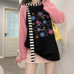 Y2K esteetilised t&auml;htprinteriga pusad Naistele Harajuku Kpop vabaaja Suured dressipluusid T&auml;navar&otilde;ivad Lahtised Pullover Topid E-t&uuml;druk S must