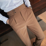 S&uuml;gisene soliidsed k&otilde;rge v&ouml;&ouml;kohaga p&uuml;ksid Meeste pidulikud p&uuml;ksid Kvaliteetsed Slim Fit Business Casual &uuml;likonnap&uuml;ksid Hommes 32 kohv
