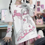 Y2k Harajuku Kawaii T-s&auml;rgid Naistele Jaapani mood Gooti t&auml;navar&otilde;ivad Multifilmid T-s&auml;rgid Pehmed T&uuml;drukute Kevad S valge