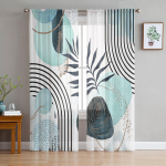 Abstraktne Kunst Leht Boho Teal Lehed Akna Kardinad L&auml;bipaistev &Scaron;ifoon T&uuml;ll Kardin Kodu Elutoa Taustaks Dekoratsioon 135W x 114H(cm)