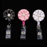 3 of pack Cute Teacher Retractable Flower Applique Reel ID Badge Holder 01