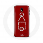 Samsung Galaxy J3 2017 &uuml;mbris Squid Game logo s&uuml;mbolid ring ruut kolmnurk Punane taust