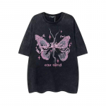 American Design Niche Butterfly Print Puhast puuvillast l&uuml;hikeste varrukatega naiste suvine uus stiil pestud ja kurnatud poolvarrukatega topp S must