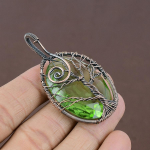 Natural Tree Of Life Peridot Gemstone Copper Wire Wrap Pendant 2.36 f7s19