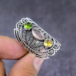 Natural Morganite,Citrine Gemstone Handmade 925 Sterling Silver Ring Size 8 h7a33