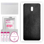 apgo Protective Skin Sticker for the back compatible with Xiaomi Redmi 8A, Wrap Film, Foil, Vinyl - Pattern Black Leather