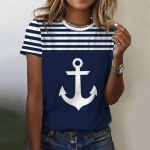 Suvine naiste T-s&auml;rk 3D Print Boat Anchor Print Fashion O Kaelusega L&uuml;hikeste Varrukatega T-s&auml;rk Topid Pullover Naiste vabaaja vaba T-s&auml;rk Y2k riietus M