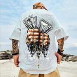 Suvine Funny Man Vintage Hand Money Print Tshirs T-s&auml;rk meestele Klassikaline Hip Pop l&uuml;hikeste varrukatega T-s&auml;rk M must