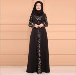 Uue peo elegantne moslemi naiste pikkade varrukatega Dubai Kaftani maksikleit, tr&uuml;kitud pikkade varrukatega maksikleit ilma hidžaabita S must