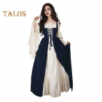 1 komplekt naiste kleit, volditav serv, ruudukujuline kael, pingul v&ouml;&ouml;koht, lendlevad varrukad, pitsitud lapiga Vintage renessanss keskaegne &otilde;ukonna ustav Halloweeni kost&uuml;&uuml;m M