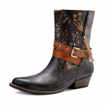 Ehtsast nahast Patchwork k&otilde;rged kontsad Retro reljeefsed k&auml;sitsi maalitud pumbad Mitmek&uuml;lgsed naiste kingad 36