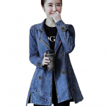 Naiste kevadine pluss suuruses t&auml;navaprindiga teksajakk, vabaaja kontorijakk, pikk v&ouml;&ouml;kohani ulatuv teksajakk 4XL