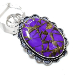 Copper Purple Turquoise Gemstone Handmade 925 Sterling Silver Pendant 2.25 w6z26