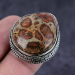 Leopard Skin Jasper Gemstone Handmade 925 Sterling Silver Gift Ring Size 7 j2y00
