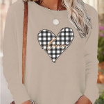Naiste topid Grid Love Print &Uuml;markaelusega pikkade varrukatega T-s&auml;rk Fall Casual Slim Pullover naiste pikkade varrukatega top XS valge