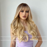 T&auml;ispeakate Must J&auml;rk-j&auml;rguline Muutus Kuldne Qi Tukk Pikk Lokkis Juuksed Suure Laine Parukas Naine lc8073