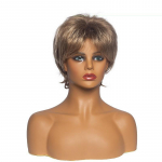 Ladies' fashion brown gold slanted bangs short straight hair 6inch