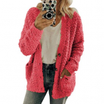 Naiste pl&uuml;&uuml;sist mantel pikkade varrukatega &uuml;herealine taskutega jakk, lausv&auml;rvi paksendatud soe pl&uuml;&uuml;sist mantel s&uuml;giseks ja talveks, igap&auml;evaseks kandmiseks XL roosa