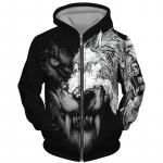 Kevadine s&uuml;gisene 3D Wolfi seeria tr&uuml;kitud t&otilde;mblukuga kapuuts Meeste naiste Paaride kapuutsiga kapuutsiga jope vabaaja mood jakk 4XL