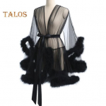 Naise &ouml;&ouml;s&auml;rk Plush-&auml;&auml;reline &uuml;li&otilde;huke l&auml;bipaistev v&otilde;rkkangas koos reguleeritava v&ouml;&ouml;koha lipsuga, &uuml;hev&auml;rviline plisseeritud sluty pidžaama peor&otilde;ivad magamisriided S